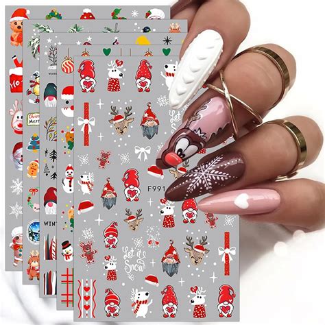 Amazon.com: JMEOWIO 10 Sheets Christmas Nail Art Stickers Decals Self ...