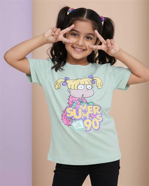 Girls’ Graphic Print Crew Neck T-Shirt | Comfortable Casual Wear - Green