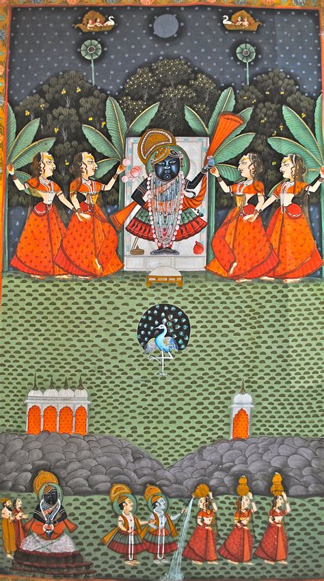 Lord Krishna, the gopis, and the rasa dance. Hand-painted on cotton, Uttar Pradesh. | Mughal ...
