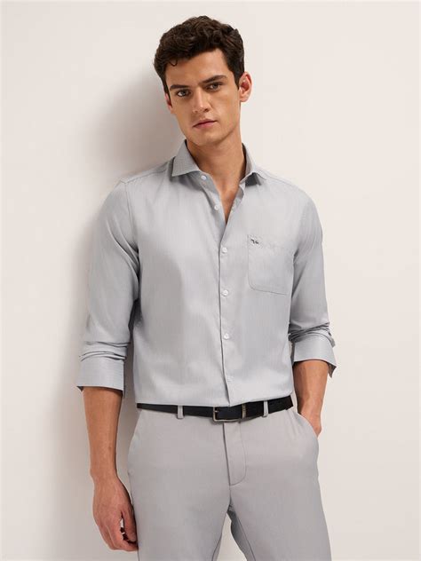 Shop Grey Herringbone Woven Tailored Fit Formal Shirt Online ...