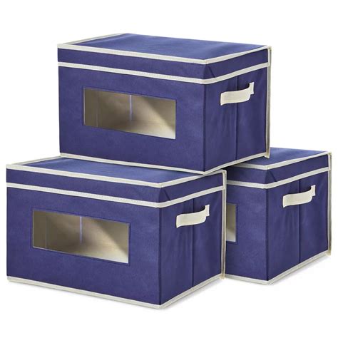 3x Navy Collapsible Foldable Cloth Fabric Cube Storage Bins Baskets For ...