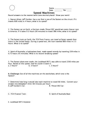 Speed Machines Worksheet - Fill Online, Printable, Fillable, Blank ...