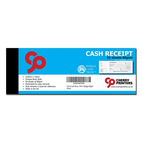 Cherry Cash Receipt Book - Check Book Style with Convenient Stub for ...
