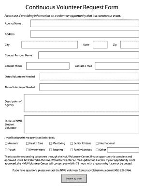 Fillable Online nmu Continuous Volunteer Request Form - nmu Fax Email ...