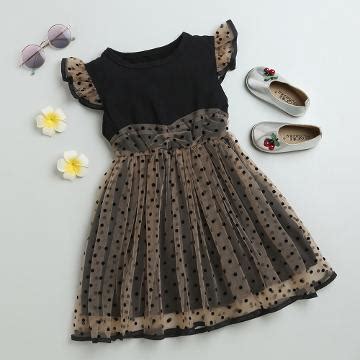 Shop Online Girls Black Polka Dot Print Slim Fit Casual Dress at ₹591