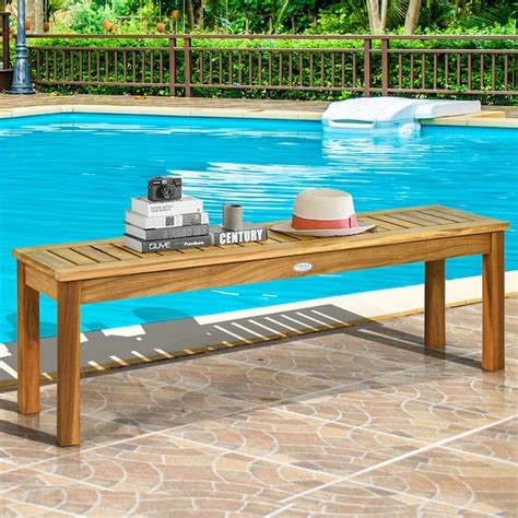 Clihome Outdoor Bench 52-in W x 17.5-in H Wood Acacia Dining Bench CWCH ...