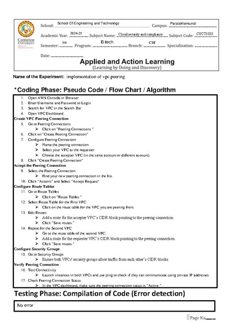 Lab4: Implementation of VPC Peering - CUCT1033 CSE Experiment - Studocu
