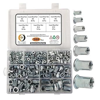 Epi-Torque 288 PCS Metric Rivet Nut Kit Zinc Plated Flat Head Knurled ...