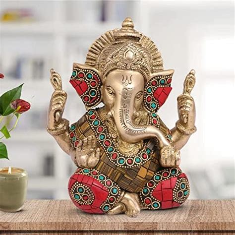 Buy Collectible India Brass God Ganesha Idol Handmade Religious Statue ...