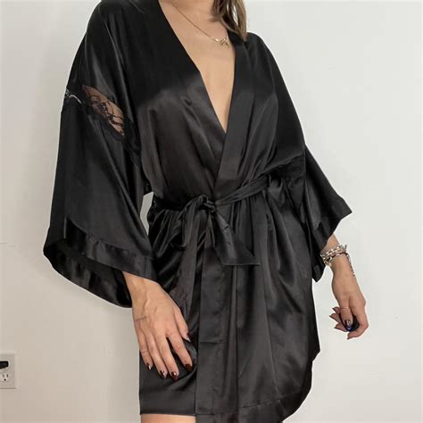 Victoria Secret black robe Silk/satin and... - Depop