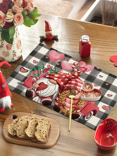 4/6 Peças, Tema do Dia dos Namorados Jogos Americanos de Linho, Estampa ...