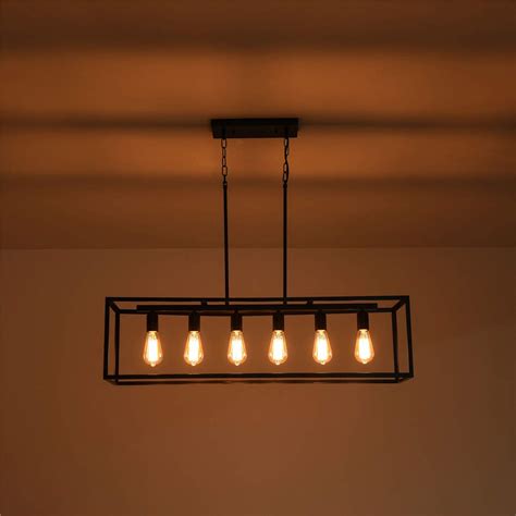 Garwarm 6 Light Rectangle Chandelier Black Metal Linear Modern Pendant ...