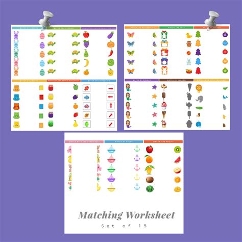 Set of 15 Matching Worksheets for Kids (Digital Download)