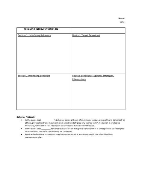 Image result for Behavior Modification Plan Template