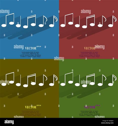 Color set Music elements notes web icon, flat design. Vector ...