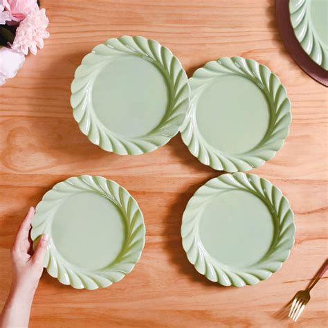 Green Snack Plates Set Of 4 Lao Luxury 9 Inch Online - Premium Snack ...