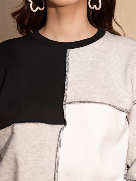 Color Block Cotton Blend Crop Sweatshirt – Global Republic