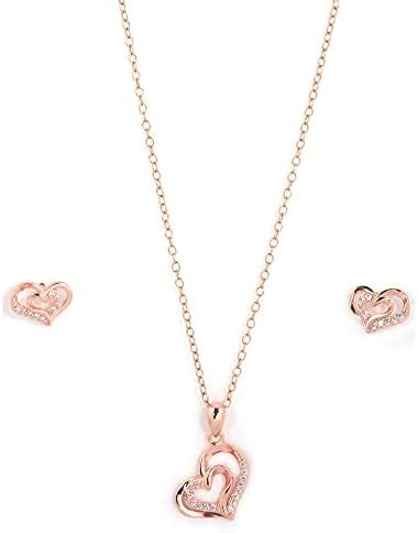 Zavya 925 Sterling Silver Jewellery Set Rose Gold-Plated Cubic Zicronia ...