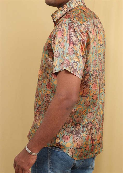 20% Off: Multicolor Kalamkari Tussar Silk Shirt - Digital Printed
