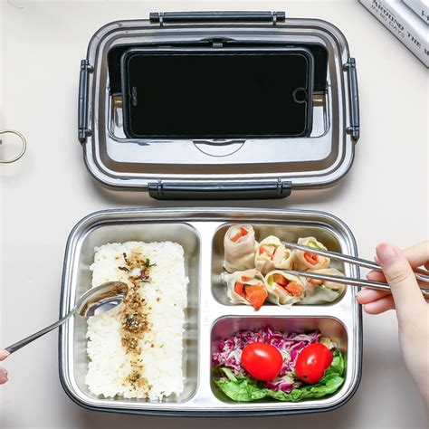 Buy Portable Bento Box, 4 Compartment Lunch Box Stainless Steel Food ...