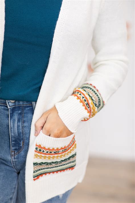 Off White Cardigan With Aztec Multicolor Trim · Filly Flair
