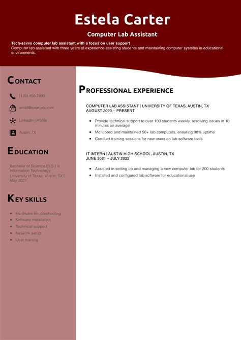 Image result for Computer Lab Assistant Resume