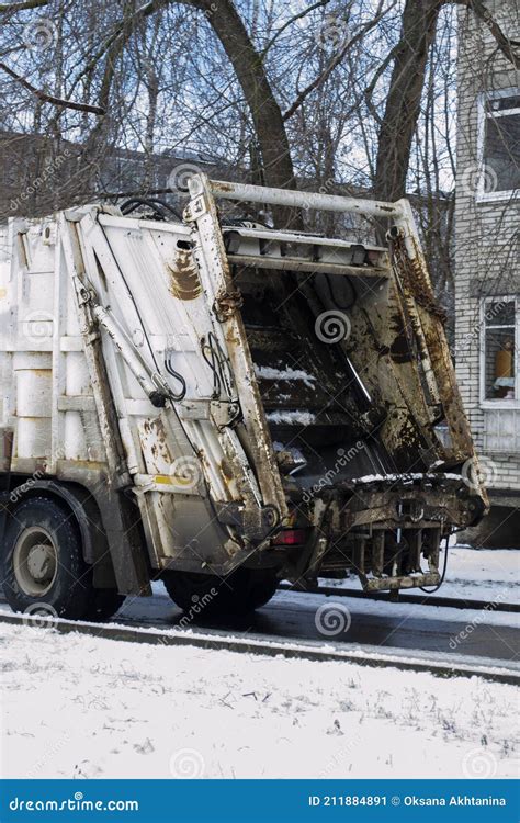 Green Rubbish Truck with Boxes in the Back Stock Image - Image of ...