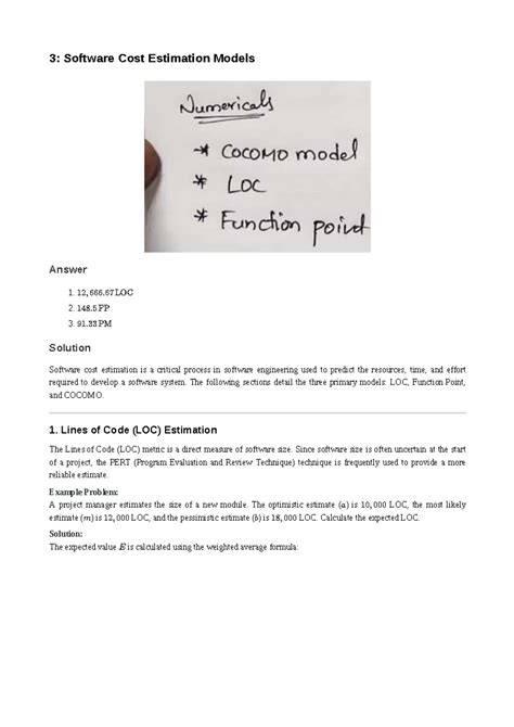 Software Cost Estimation Models: LOC, FP, and COCOMO Analysis - Studocu