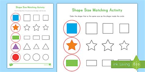 Shapes Size Matching Worksheet (teacher made) - Twinkl