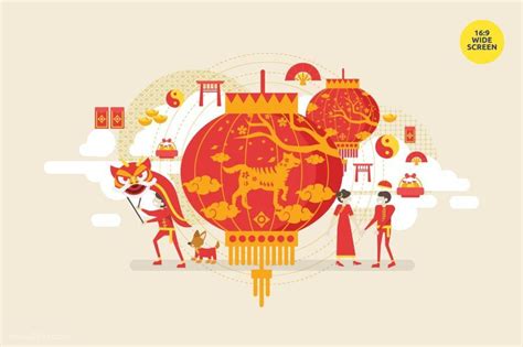 中国农历新年春节平面矢量插画素材 - 25学堂