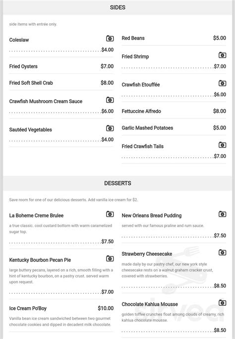 Oceana Grill menu in New Orleans, Louisiana, USA