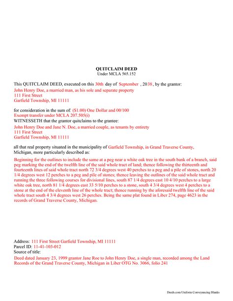 Wayne County Quitclaim Deed Form | Michigan | Deeds.com