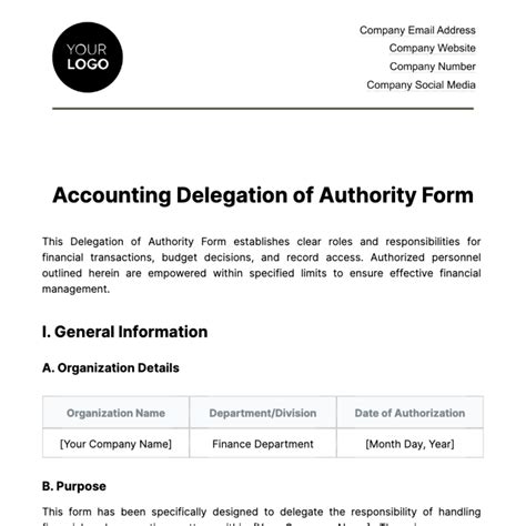 Accounting Delegation of Authority Form Template - Edit Online & Download Example | Template.net
