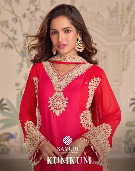 Sayuri Kumkum Georgette With Embroidery Work Top Bottom And Dupatta