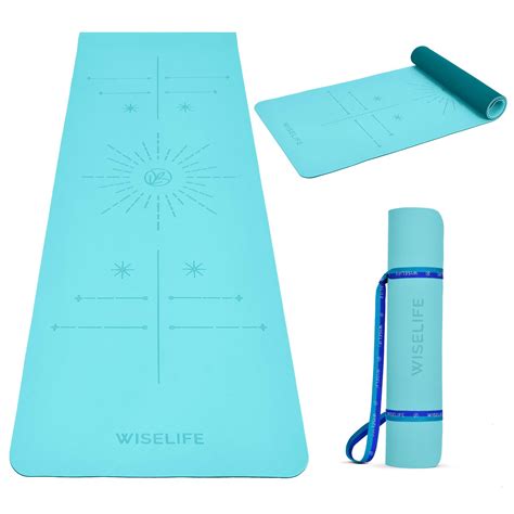 WiseLife Dual Layer TPE Yoga Mat with Alignment Lines + Carry Strap for ...