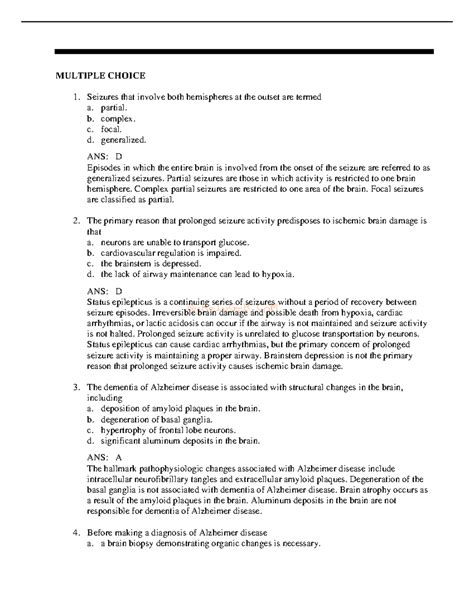 Chronic Disorders of Neurologic Function - NURSINGTB MULTIPLE CHOICE ...