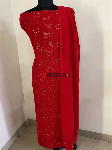 Red Lucknowi Chikankari Mukaish Suit – Dress365days