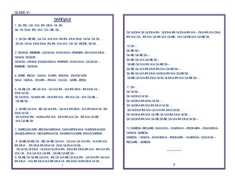 Music-VI: Comprehensive Sargam and Song List for Class VI - Studocu