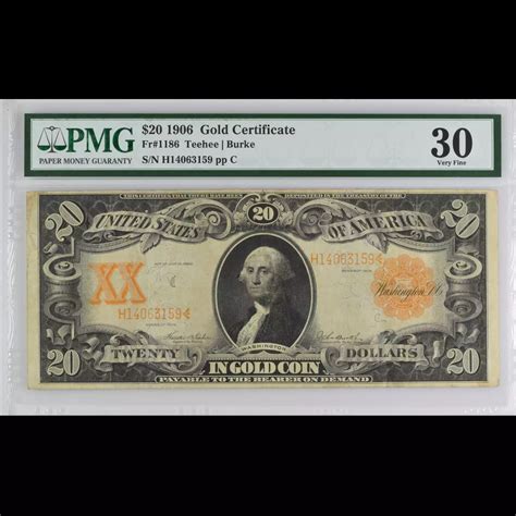 $20 1906 Gold Gold Certificates 1186 - Harbor Coin Company