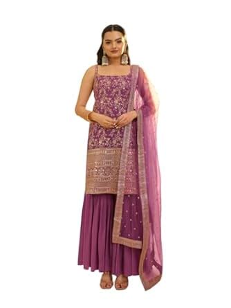 Buy Fusionic A luxurious plum-hued sharara set exquisitely crafted with ...