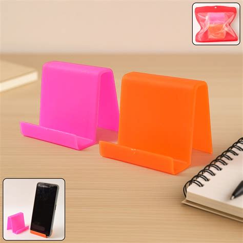 Durable Plastic Mobile Phone Stand with Angled Support (2 Pc / Mix Col