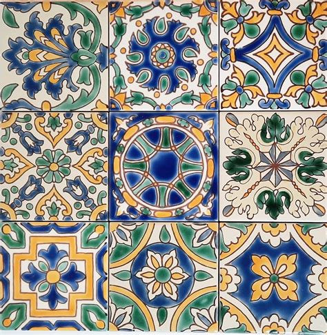 Set of 9 Decorative Ceramic Tiles - Hand Painted Indoor & Outdoor Floor ...
