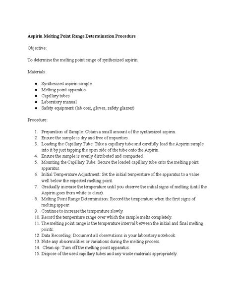 Aspirin Pre Lab - Lab assignment write up - Aspirin Melting Point Range ...