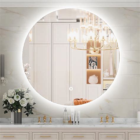 LED Backlit Round Bathroom Mirror 24 Inch Bathroom Circle Mirror with ...