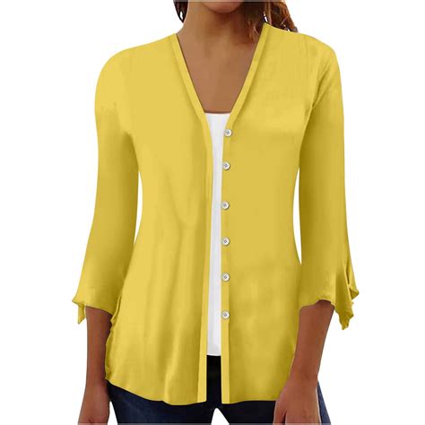 VgaVtl Yellow Summer Cardigans for Women 3/4 Sleeve Lightweight Summer ...