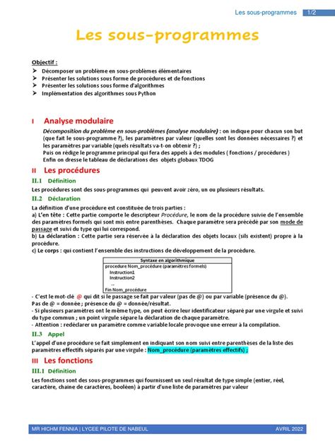 Image result for Sous-Programme Algorithme