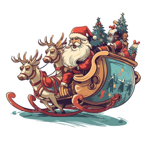 Santa Sleigh Clipart Santa Claus Riding His Sleigh With Reindeers ...