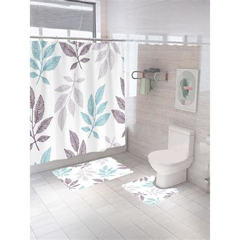 Buy Encasa Homes Shower Multi-Color Curtain & Bathmat (Set of 3) Online