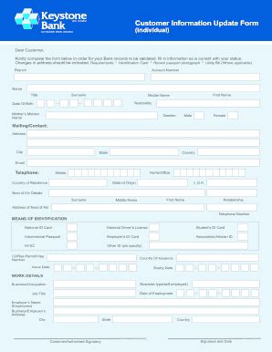 Customer Information Update Formindividuals For Keystone Bank - Fill ...