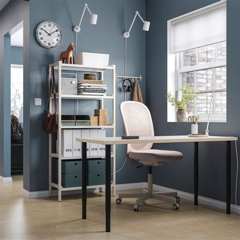 LAGKAPTEN / OLOV desk, white anthracite/black, 140x60 cm (551/8x235/8 ...